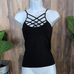Suzette Black Strappy Camisole Tank Top Fitted Bralette O/S             D488